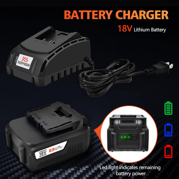 Cordless Leaf Blower, KEEP SOON 2-in-1 Leaf Blower & Vacuum, with 18V Lithium Battery and Charger, Electric Leaf Blower, Battery Blowers for Lawn Care, Dust, Snow Debris, Yard