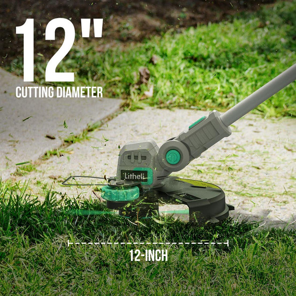 Litheli 20V 12" Cordless String Trimmer & Wheeled Edger, Battery Powered, Automatic Line Feed, 2.0Ah Battery and Charger for Lawn Trimming and Edging Litheli 20V 12" Cordless String Trimmer & Wheeled Edger, Battery Powered, Automatic Line Feed, 2.0Ah Battery and Charger for Lawn Trimming and Edging