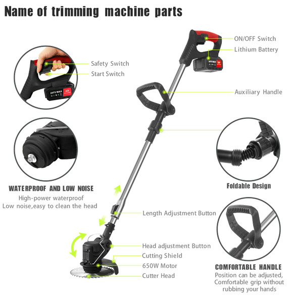 Grass Strimmer Foldable Grass Strimmer, Shengyatu 21V Electric Cordless strimmer 800W Grass Trimmer Brush Cutter, Lawn Mower Garden Tools, Black Grass Strimmer Foldable Grass Strimmer, Shengyatu 21V Electric Cordless strimmer 800W Grass Trimmer Brush Cutter, Lawn Mower Garden Tools, Black