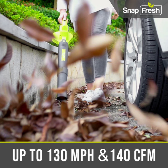 SnapFresh Leaf Blower - 20V Cordless Leaf Blower with 2.0Ah Battery & Charger, 130 MPH 140CFM Electric Leaf Blower for Lawn Care, Battery Powered Lightweight Leaf Blower for Yard Patio (Green) SnapFresh Leaf Blower - 20V Cordless Leaf Blower with 2.0Ah Battery & Charger, 130 MPH 140CFM Electric Leaf Blower for Lawn Care, Battery Powered Lightweight Leaf Blower for Yard Patio (Green)