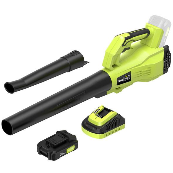 SnapFresh Leaf Blower - 20V (180 CFM / 150 MPH) Leaf Blower Cordless with Battery & Charger, Free Control Speed, 2 Section Tubes, Lightweight, Electric Leaf Blower for Lawn Care, Patio & Garage SnapFresh Leaf Blower - 20V (180 CFM / 150 MPH) Leaf Blower Cordless with Battery & Charger, Free Control Speed, 2 Section Tubes, Lightweight, Electric Leaf Blower for Lawn Care, Patio & Garage