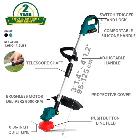 Brushless Cordless String Trimmer, T TOVIA 21V Battery Powered Weed Wacker, 10 Inch Electric Lawn Edger with Adjustable Head, Handle and Telescoping Shaft, Grass Trimmer for Garden Yard, Tool Only Brushless Cordless String Trimmer, T TOVIA 21V Battery Powered Weed Wacker, 10 Inch Electric Lawn Edger with Adjustable Head, Handle and Telescoping Shaft, Grass Trimmer for Garden Yard, Tool Only