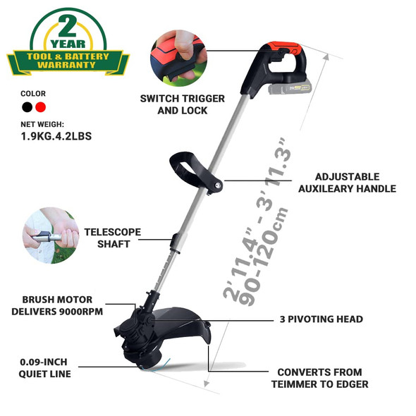21V Weed Wacker Battery Powered, T TOVIA Cordless String Trimmer & Edger, 10 Inch Electric Weed Eater with 90 Degree Adjustable Head and Loop Handle, Telescoping Shaft, 2.0Ah Battery and Charger 21V Weed Wacker Battery Powered, T TOVIA Cordless String Trimmer & Edger, 10 Inch Electric Weed Eater with 90 Degree Adjustable Head and Loop Handle, Telescoping Shaft, 2.0Ah Battery and Charger