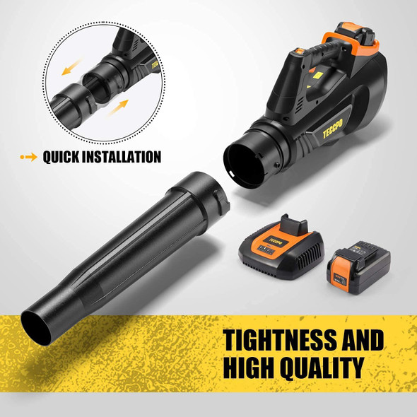 TECCPO 40V Cordless Leaf Blower Brushless, 420 CFM/110 MPH, 2.5Ah Samsung Battery and Charger Included, Fast Installation, 5-Speed Axial Blower, for Lawn Care and Snow Blowing -TDLB4025A TECCPO 40V Cordless Leaf Blower Brushless, 420 CFM/110 MPH, 2.5Ah Samsung Battery and Charger Included, Fast Installation, 5-Speed Axial Blower, for Lawn Care and Snow Blowing -TDLB4025A