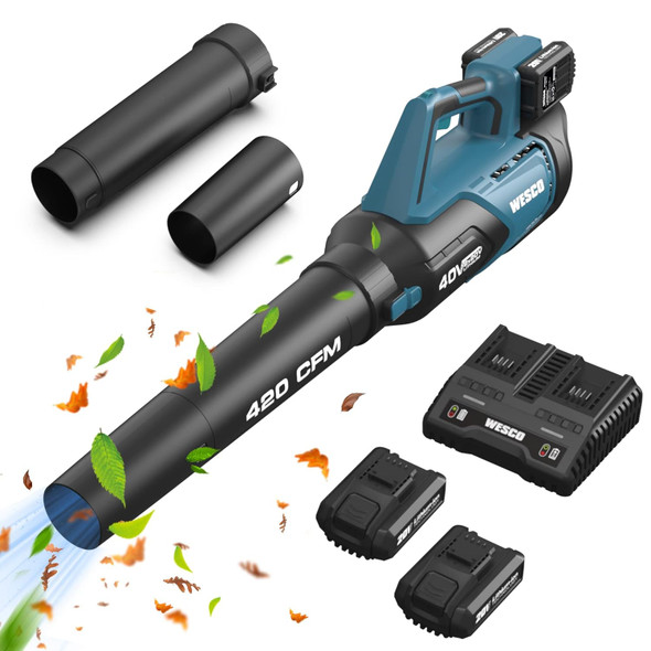 Leaf Blower,WESCO 40V Max Cordless Leaf Blower with Battery and Charger, 420 CFM, 2Pcs 2.0Ah Li-ion Battery Electric Leaf Air Blower,Charger,Handheld Sweeper for Blowing Leaves,Dust,Debris,Snow Blower Leaf Blower,WESCO 40V Max Cordless Leaf Blower with Battery and Charger, 420 CFM, 2Pcs 2.0Ah Li-ion Battery Electric Leaf Air Blower,Charger,Handheld Sweeper for Blowing Leaves,Dust,Debris,Snow Blower
