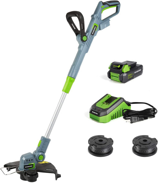 WORKPRO 20V Cordless String Trimmer/Edger, 12-inch, with 2Ah Lithium-Ion Battery, 1 Hour Quick Charger, 16.4ft Trimmer Line Included WORKPRO 20V Cordless String Trimmer/Edger, 12-inch, with 2Ah Lithium-Ion Battery, 1 Hour Quick Charger, 16.4ft Trimmer Line Included