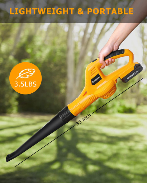 WORKSITE Leaf Blower, 20V Cordless Leaf Blower, 140 MPH 155 CFM Battery Powered Leaf Blower with 2.0Ah Battery & Fast Charger WORKSITE Leaf Blower, 20V Cordless Leaf Blower, 140 MPH 155 CFM Battery Powered Leaf Blower with 2.0Ah Battery & Fast Charger