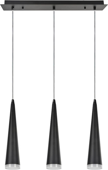 Aspen Creative 61024 Adjustable Led 3 Light Hanging Pendant Ceiling Light, Contemporary Design In Matte Black Finish, Metal Shade, 23" Wide