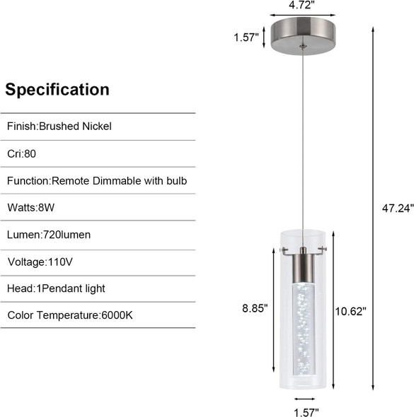 3-Pack Pendant Lights,Pendant Lighting For Kitchen Island With 24W Cri80 2100Lumen 6000K Brushed Nickel Finish For Kitchen Restaurant, Dining Room