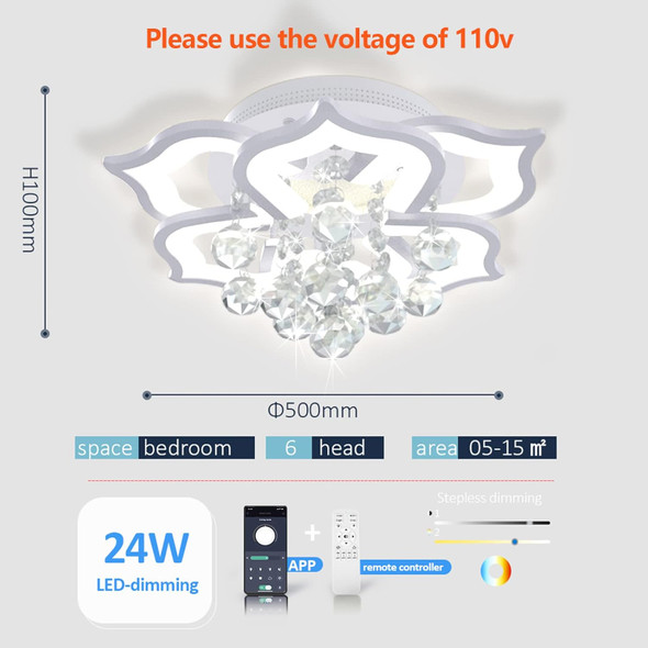 Modern Led Ceiling Light,24W Crystal Petal Flush Mount Chandelier Ceiling Flower Lamp With Remote Control For Living Room,Bedroom,Dining Room,Hall,Etc.3+3 Heads……
