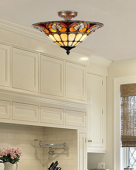 Dale Tiffany Tm100598 Tiffany/Mica Three Light Flush Mount From Newport Collection Finish, 16.00 Inches, Antique Brass