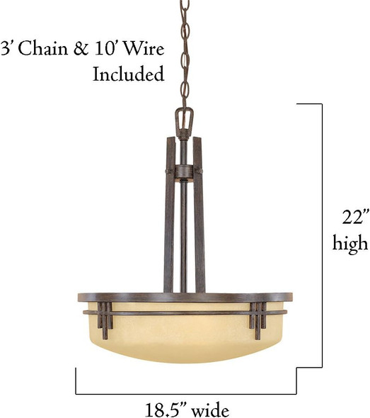 Designers Fountain 82131-Wm Mission Ridge Collection 3-Light Pendant, Warm Mahogany Finish With Navajo Dust Glass