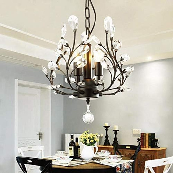 Seol-Light Vintage Crystal Branch Black Chandeliers Ceiling Light Hanging Pendant Fixture For Closet,Entryway,Living Room,3 Lights,120W;