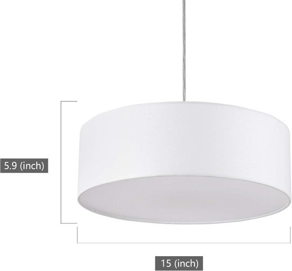Modern Fabric Pendant Light, 15" Classic 3-Light Drum Ceiling Chandelier, White Drum Shade, Round Frosted Acrylic Diffuser, Lamps For Living Room