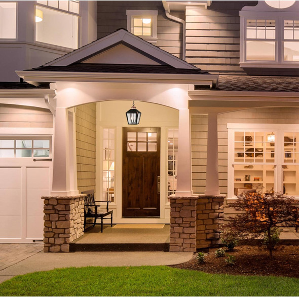 Westinghouse 6339100 Valley Forge Three-Light Outdoor Pendant, Matte Black Finish With Washed Copper Accents And Clear Seeded Glass