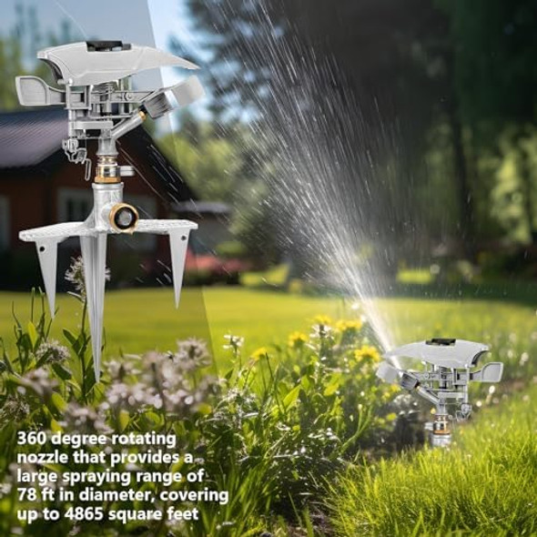 Landhoow 2 Pack Large Impact Sprinklers for Yard Heavy Duty Lawn Sprinkler with Metal Head on Spike Base Adjustable Pulsating Water Sprinkler for Large Area Patio Yard Lawn Garden Irrigation