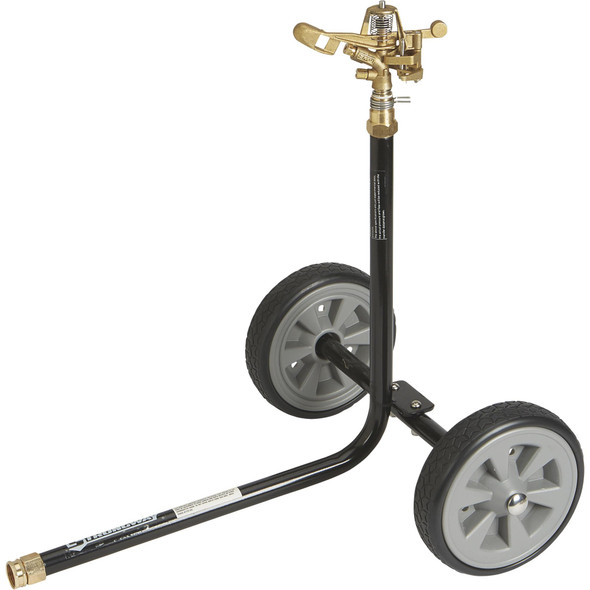Strongway Wheeled Sprinkler - 3/4in. Brass Sprinkler Head with 2 Nozzles  8in. Poly Wheels