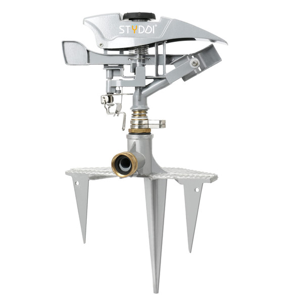 Styddi Professional Heavy Duty Pulsating Sprinkler on Metal 3-Pronged Step Spike  Metal Pro Adjustable Circular Sprinkler for Large to Extra Large Yard  Areas  Lawn  Coverage up to 8500 Sq.FT