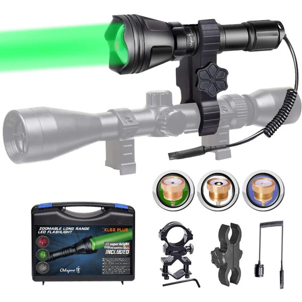 Kl52Plus Zoomable Hunting Light With Red Green White Ir850 Interchangeable Modules, Predator Flashlight With Pressure Switch, For Hog Coyote And Varmint Hunting