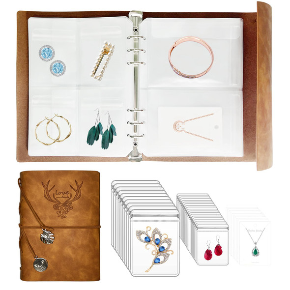 Jewelry Storage Book, PU Leather Travel Jewelry Organizer with Antidrop Pockets, Portable Earrings Travel Album with Transparent Jewelry Storage Book, PU Leather Travel Jewelry Organizer with Antidrop Pockets, Portable Earrings Travel Album with Transparent