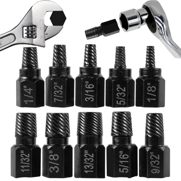10 Pcs Screw Extractor Set Broken Bolt Extractor Remover Kit Damaged Screw Extractor Set Hex Bolt Extractor Set Stripped Screw Extractor Easy Out Bolt Extractor Tool for Removing Broken Bolts