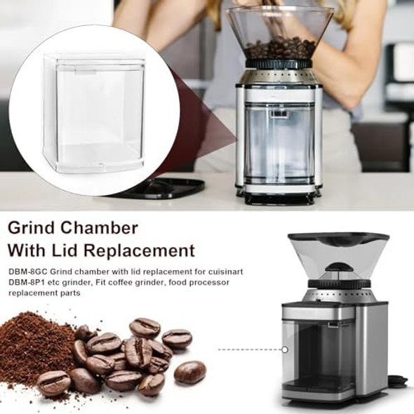 Dbm-8Gc Grind Chamber With Lid Replacement For Cuisinart Dbm-8P1 Etc Grinder Fit Coffee Grinder Food Processor Replacement Parts Clear Round Flip Top Design - Dishwasher Safe