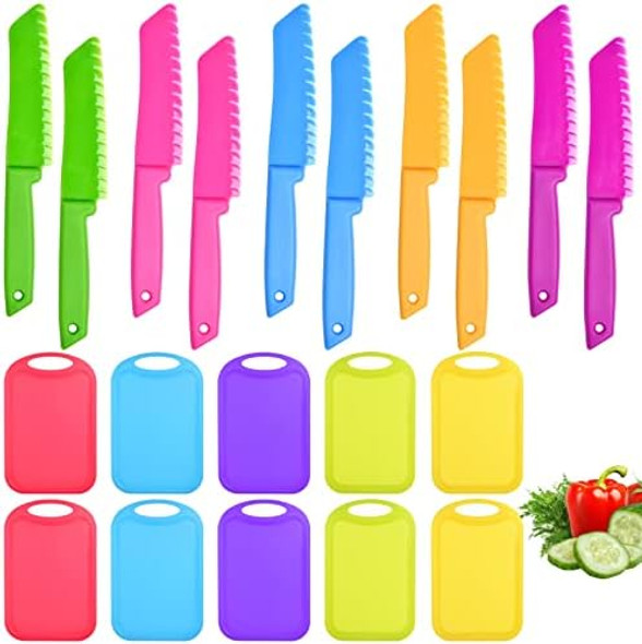 20 Pcs Kids Knife Set With Cutting Board Plastic Child Safe Knives For Real Cooking Serrated Edges Toddler Knife Children Chopping Board Kid Cutting Utensils For Fruit Bread Lettuce
