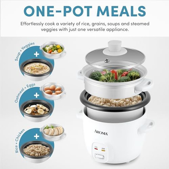 Aroma® Rice Cooker 2-Cup (Uncooked) / 4-Cup (Cooked) Steamer Grain Cooker Soup Maker Oatmeal Cooker Auto Keep Warm 1 Qt White Arc-302-1Ng Aroma® Rice Cooker 2-Cup (Uncooked) / 4-Cup (Cooked) Steamer Grain Cooker Soup Maker Oatmeal Cooker Auto Keep Warm 1 Qt White Arc-302-1Ng