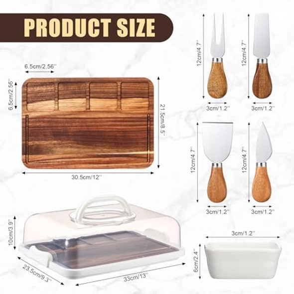Baderke Wood Charcuterie Board With Lid Set 12 X 8.5 Inch Cutting Board With Clear Cover Stainless Steel Cheese Knife Set Bowls Wood Serving Board For Snacks Dessert Fruit Meats (Bamboo) Baderke Wood Charcuterie Board With Lid Set 12 X 8.5 Inch Cutting Board With Clear Cover Stainless Steel Cheese Knife Set Bowls Wood Serving Board For Snacks Dessert Fruit Meats (Bamboo)