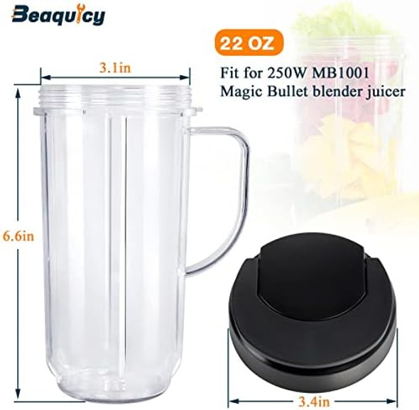 22 Oz Tall Mug Cup With Flip Top To-Go Lid - Replacement Part With Handle For 250W Blender Juicer - Replacement For Magic-Bullet Blender Mb1001 - Pack Of 2