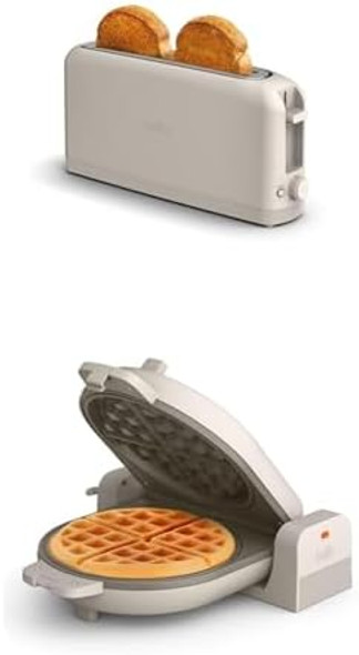 Bella 2 Slice Slim Toaster + Flip-N-Store Ceramic Waffle Maker Fits-Anywhere™ Kitchenware Waffle Iron W With Evergood™ Ceramic Nonstick Coating & Smart Toaster W 6 Shades Control Oatmilk
