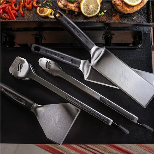 Blackstone 5464 Griddle Tool Kit Outdoor Indoor Grill Bbq Utensils Cooking Accessories-Heat Resistant– 2 Long Spatulas 2 Angled Scraper Classic Tong 1 (32Oz) Squeeze Bottle Black Silver White Blackstone 5464 Griddle Tool Kit Outdoor Indoor Grill Bbq Utensils Cooking Accessories-Heat Resistant– 2 Long Spatulas 2 Angled Scraper Classic Tong 1 (32Oz) Squeeze Bottle Black Silver White
