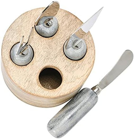 Stainless Steel Cheese Servers With Mango Wood Stand With Marble Handles Set Of 5 Stainless Steel Cheese Servers With Mango Wood Stand With Marble Handles Set Of 5