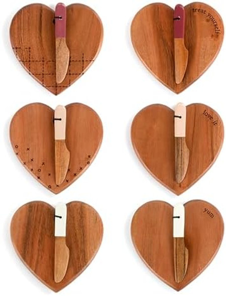 Demdaco Gather 'Round Collection Natural Brown Treat Yourself Love It Yum Heart 5 X 6.5 Acacia Wood Cutting Cheese Serving Board With Knife Set Of 6 Demdaco Gather 'Round Collection Natural Brown Treat Yourself Love It Yum Heart 5 X 6.5 Acacia Wood Cutting Cheese Serving Board With Knife Set Of 6