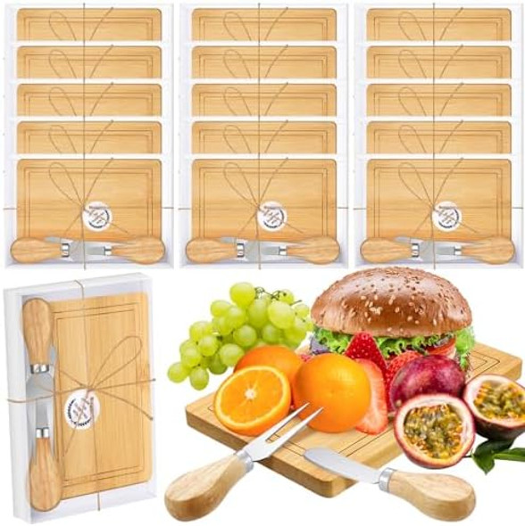 Domensi 15 Set Bridal Shower Favors Mini Charcuterie Boards Bulk Bamboo Cheese Cutting Boards Knives Forks Thank You Tags Box For Guests Baby Shower Birthday House Warming (Rectangular)