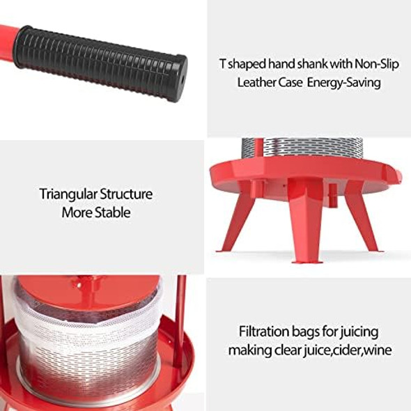 Heavy-Duty Cross-Beam Stainless Steel Fruit And Wine Press With Reusable Mesh Bags