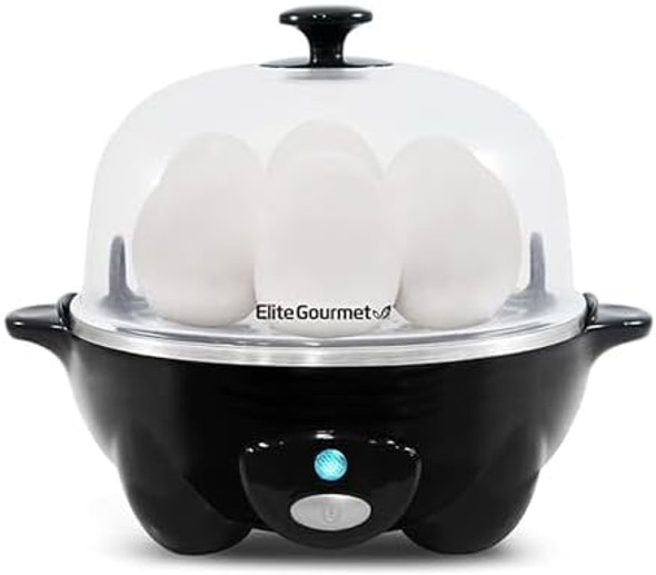 Elite Gourmet Egc-007B# Rapid Egg Cooker 7 Easy-To-Peel Hard Medium Soft Boiled Eggs Poacher & Ect1027B Cool Touch Toaster With 6 Temperature Settings & Extra Wide 1.25" Slots For Bagels