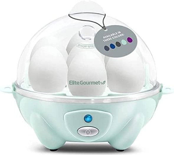 Elite Gourmet Egc007M# Rapid Egg Cooker 7 Easy-To-Peel Hard Medium 16-Recipe Booklet Mint & Egc700Bl Rapid Egg Cooker 7 Easy-To-Peel Hard Medium Soft Boiled Eggs Poacher Omelet Maker Ocean