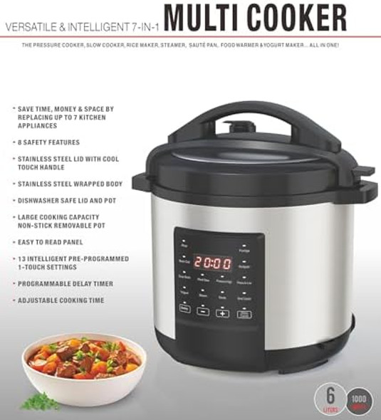 Emb Ironblade 7-In-1 Multi Cooker 6-Liter 1000W Stainless Steel Programmable Pressure Cooker Slow Cooker Rice Maker Steamer Sauté Pan Food Warmer Yogurt Maker Emb Ironblade 7-In-1 Multi Cooker 6-Liter 1000W Stainless Steel Programmable Pressure Cooker Slow Cooker Rice Maker Steamer Sauté Pan Food Warmer Yogurt Maker