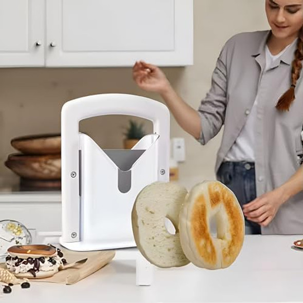 "Everdwell Adjustable Bagel Slicer – Guillotine Cutter For Large Bagels With Safety Guard & Steel Blade"