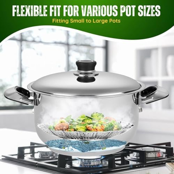 Flexzion Vegetable Steamer Basket For Pot - Stainless Steel Steaming Basket For Veggie Fish Meats Eggs - Extendable Expandable Foldable Steam Basket W/Handle For Various Pot Size 7 To 11 Inch Flexzion Vegetable Steamer Basket For Pot - Stainless Steel Steaming Basket For Veggie Fish Meats Eggs - Extendable Expandable Foldable Steam Basket W/Handle For Various Pot Size 7 To 11 Inch