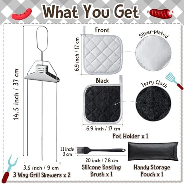 Kabob Skewers For Grilling - 5Pcs 3 Way Grill Skewers With Potholder And Oil Brush Reusable Stainless Steel Barbecue Skewers With Push Bar Bbq Accessory For Meat Sausages Shrimp Veggie Kabob Skewers For Grilling - 5Pcs 3 Way Grill Skewers With Potholder And Oil Brush Reusable Stainless Steel Barbecue Skewers With Push Bar Bbq Accessory For Meat Sausages Shrimp Veggie