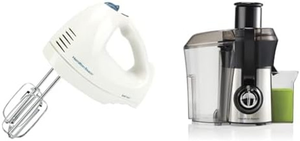 Hamilton Beach 6-Speed Electric Hand Mixer With Whisk Traditional Beaters & Juicer Machine Big Mouth Large 3” Feed Chute For Whole Fruits And Vegetables Hamilton Beach 6-Speed Electric Hand Mixer With Whisk Traditional Beaters & Juicer Machine Big Mouth Large 3” Feed Chute For Whole Fruits And Vegetables