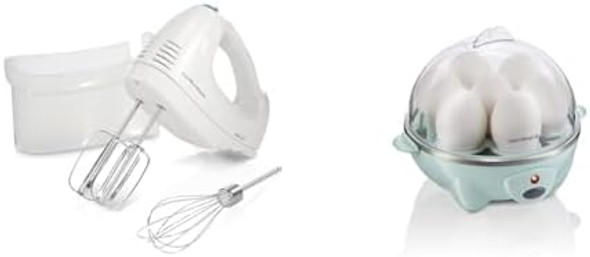 Hamilton Beach 6-Speed Electric Hand Mixer With Whisk & 3-In-1 Electric Egg Cooker For Hard Boiled Eggs Poacher Omelet Maker & Vegetable Steamer Holds 7 Mint (25504) Hamilton Beach 6-Speed Electric Hand Mixer With Whisk & 3-In-1 Electric Egg Cooker For Hard Boiled Eggs Poacher Omelet Maker & Vegetable Steamer Holds 7 Mint (25504)