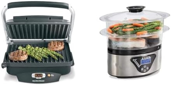 Hamilton Beach Steak Lover'S Electric Indoor Searing Grill Nonstick 100 Square Stainless Steel & Digital Electric Food Steamer & Rice Cooker For Quick Healthy Cooking Hamilton Beach Steak Lover'S Electric Indoor Searing Grill Nonstick 100 Square Stainless Steel & Digital Electric Food Steamer & Rice Cooker For Quick Healthy Cooking