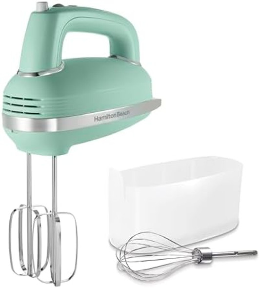 Hamilton Beach Vintage-Style 5-Speed Electric Hand Mixer Powerful 1.3 Amp Dc Motor For Effortless Mixing & Consistent Speed In Thick Ingredients Slow Start Beaters And Whisk Green (62601N) Hamilton Beach Vintage-Style 5-Speed Electric Hand Mixer Powerful 1.3 Amp Dc Motor For Effortless Mixing & Consistent Speed In Thick Ingredients Slow Start Beaters And Whisk Green (62601N)