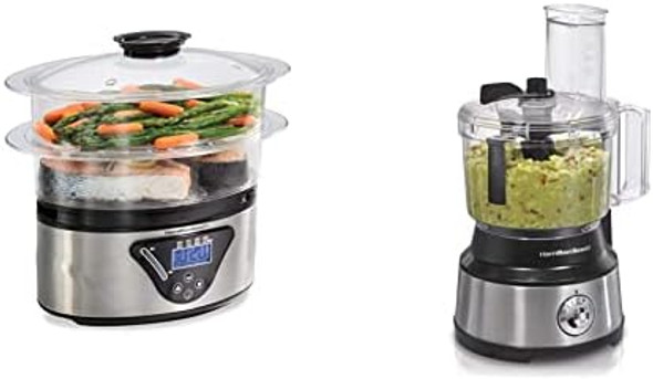 Hamilton Beach Digital Electric Food Steamer & Rice Cooker And Food Processor & Vegetable Chopper Bundle