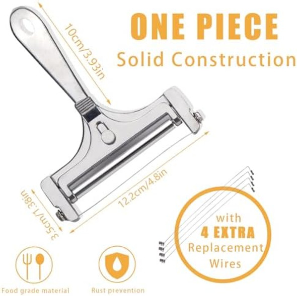 Huakaile Adjustable Cheese Slicer With 4 Extra Wires Replacement Hand Held Wire Cheese Cutter Shaver Heavy Duty Aluminum Alloy Cheese Slicers For Block Cheese (Black)