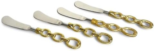 Golden Chain Link Handle - 6.5 Inch Silver Tone Stainless Steel Cheese Butter Knife Spreader Set Of 4