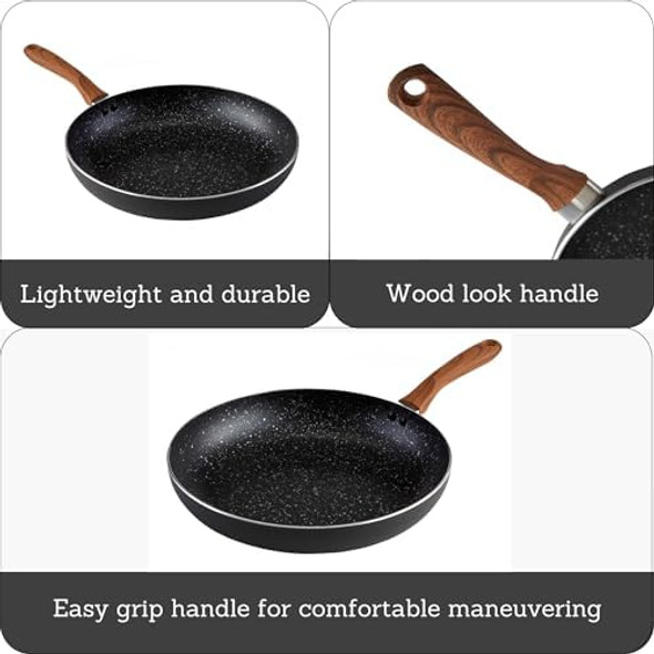 Imusa Usa Woodlook 8" Black Stone Fry Pan Handle And Speckled Nonstick Interior 8" Imusa Usa Woodlook 8" Black Stone Fry Pan Handle And Speckled Nonstick Interior 8"